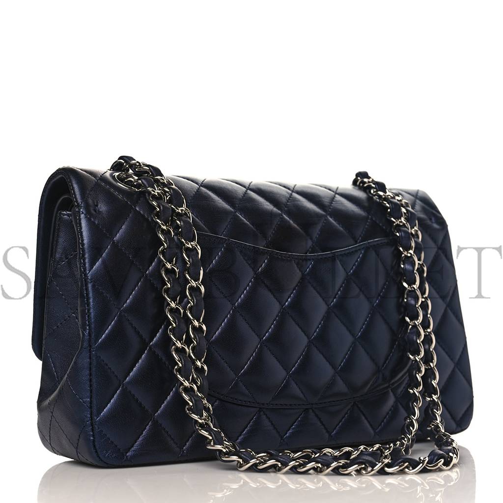 CHANEL IRIDESCENT CALFSKIN QUILTED MEDIUM DOUBLE FLAP NAVY (25*15*6cm)