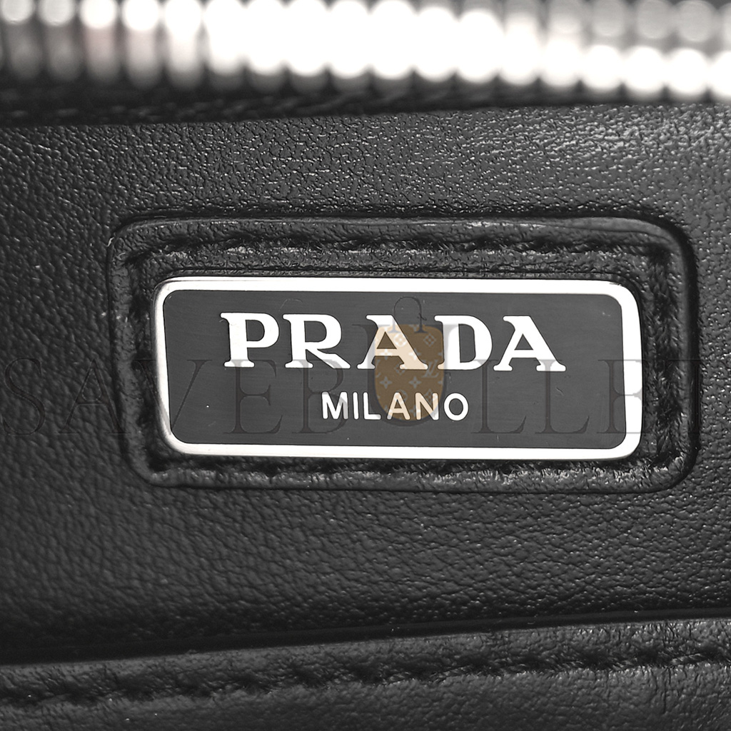 PRADA BRUSHED CALFSKIN MENS MEDIUM BRIQUE CROSSBODY BAG BLACK (22*17*6cm)