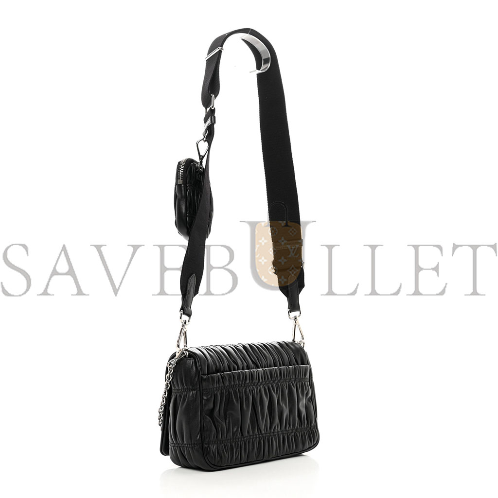 PRADA NAPPA GAUFRE FLAP SHOULDER BAG BLACK (20*13*8cm)