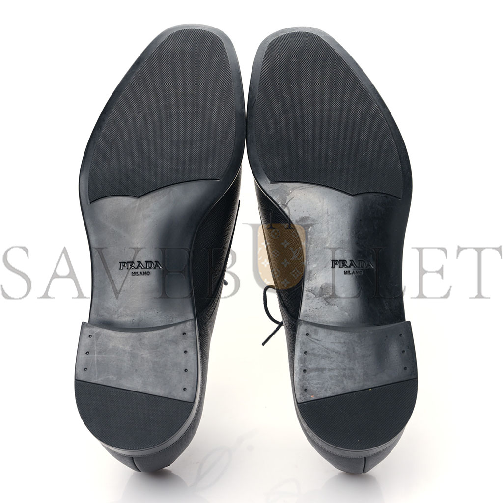 PRADA SAFFIANO MENS PLAIN TOE DERBY LOAFERS 8.5 BLACK