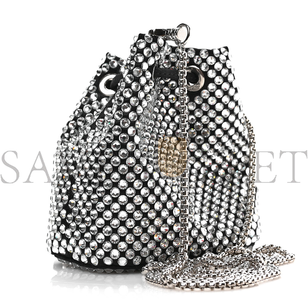 PRADA SATIN CRYSTAL DRAWSTRING MINI POUCH BLACK (9*9*6cm)