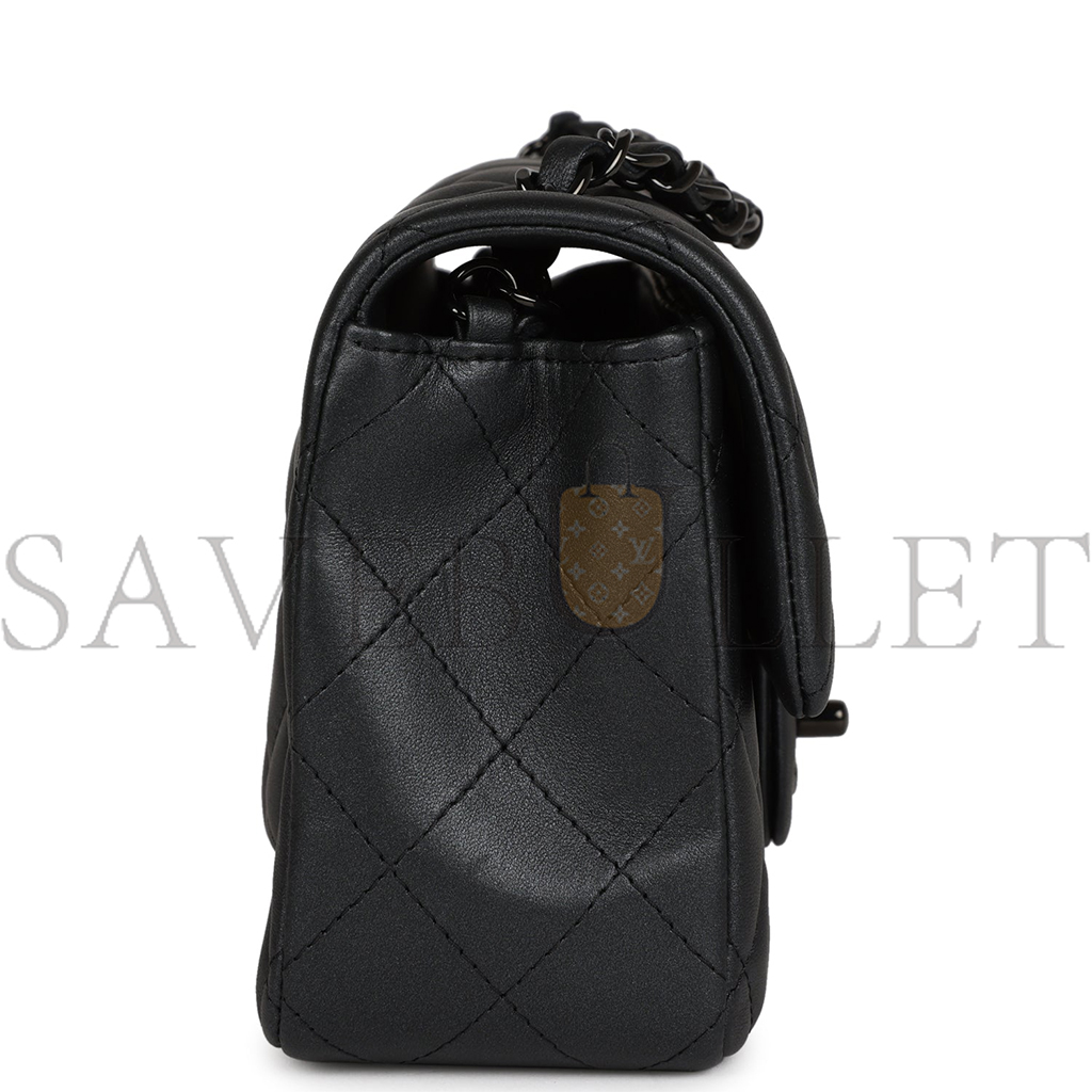 CHANEL MINI RECTANGULAR FLAP SO BLACK IRIDESCENT LAMBSKIN BLACK HARDWARE AP1116 (20*13*6cm) 