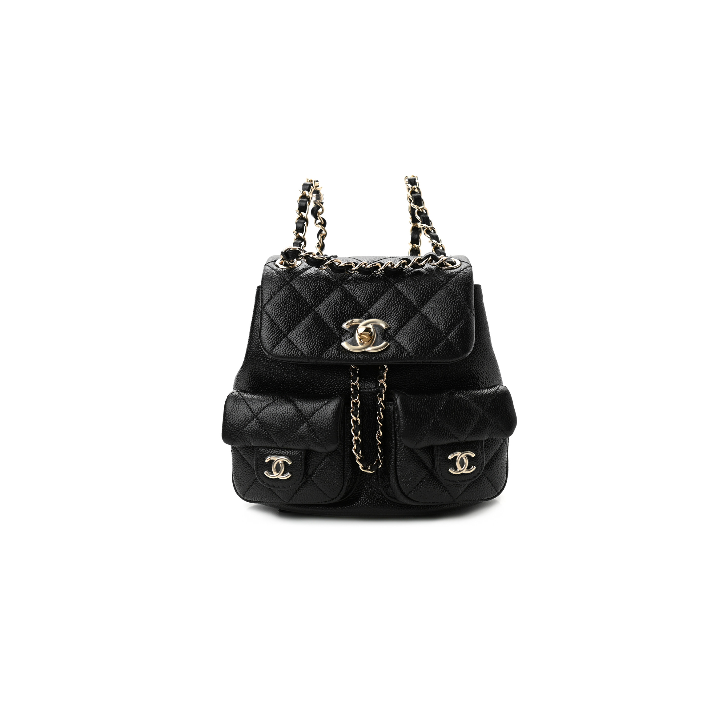 CHANEL SHINY CAVIAR QUILTED SMALL DUMA POCKETS DRAWSTRING BACKPACK BLACK AS3787 (17.5*16.5*10cm)