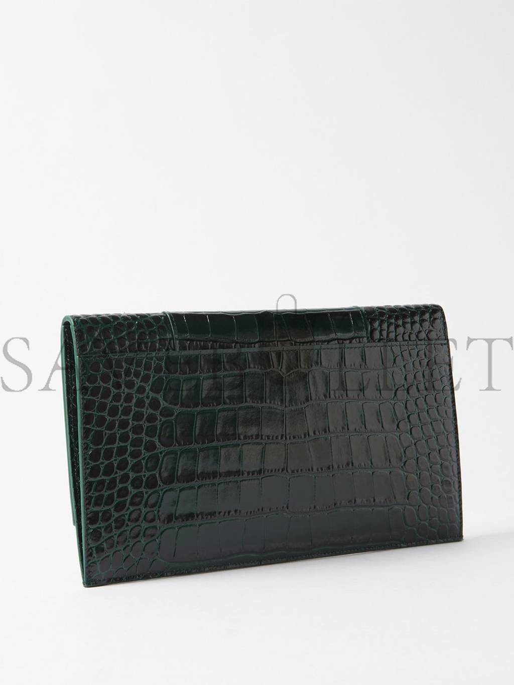 BALENCIAGA GREEN HOURGLASS CROC-EMBOSSED LEATHER POUCH MATCHESFASHION US (27*16cm)