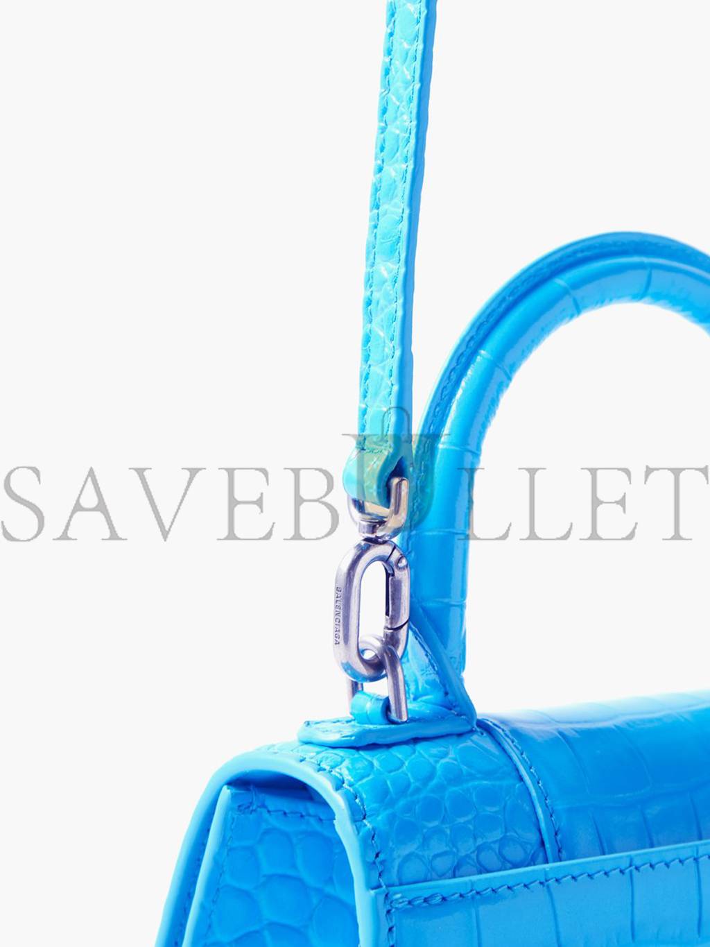 BALENCIAGA BLUE HOURGLASS XS CROCODILE-EFFECT LEATHER BAG MATCHESFASHION US (19.5*12*5cm)