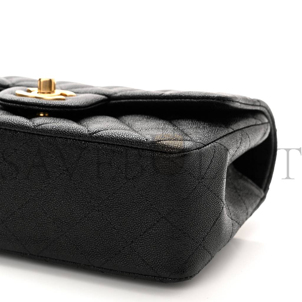 CHANEL CAVIAR QUILTED MINI TOP HANDLE RECTANGULAR FLAP BLACK GOLD HARDWARE (20*13*6cm)