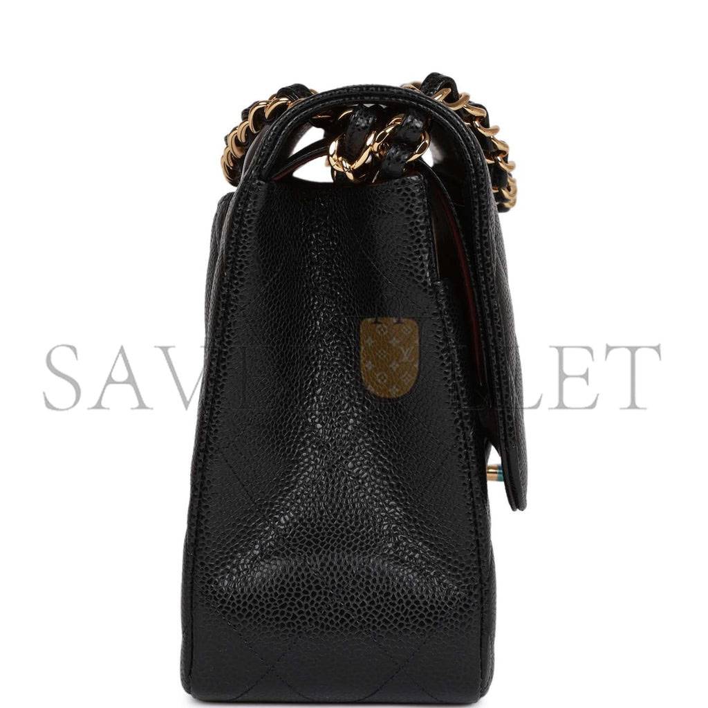 CHANEL JUMBO CLASSIC DOUBLE FLAP BAG BLACK CAVIAR GOLD HARDWARE (30*20*9cm)