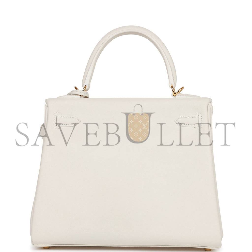 HERMES KELLY RETOURNE 25 WHITE SWIFT GOLD HARDWARE HANDMADE (25*17*7cm)