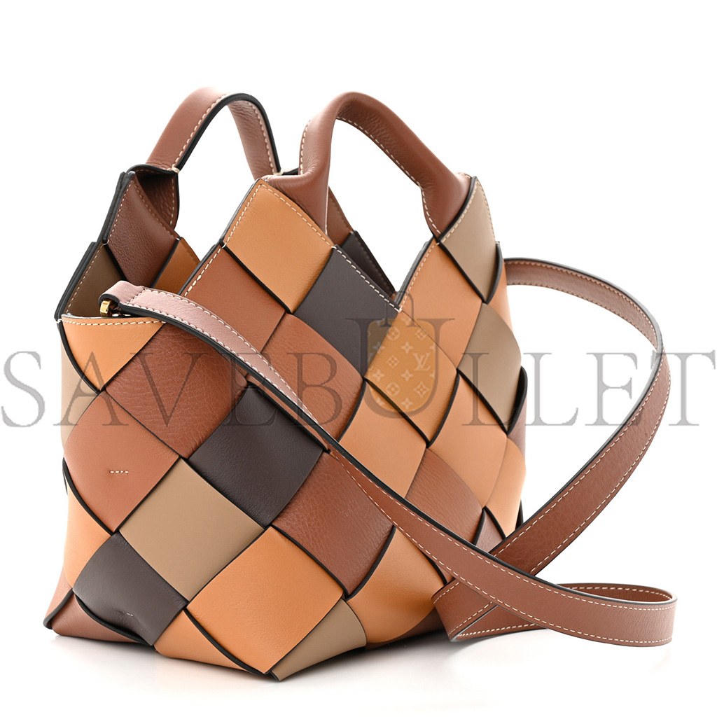 LOEWE CALFSKIN SMALL WOVEN BASKET SURPLUS BAG BROWN (23*22*15cm)