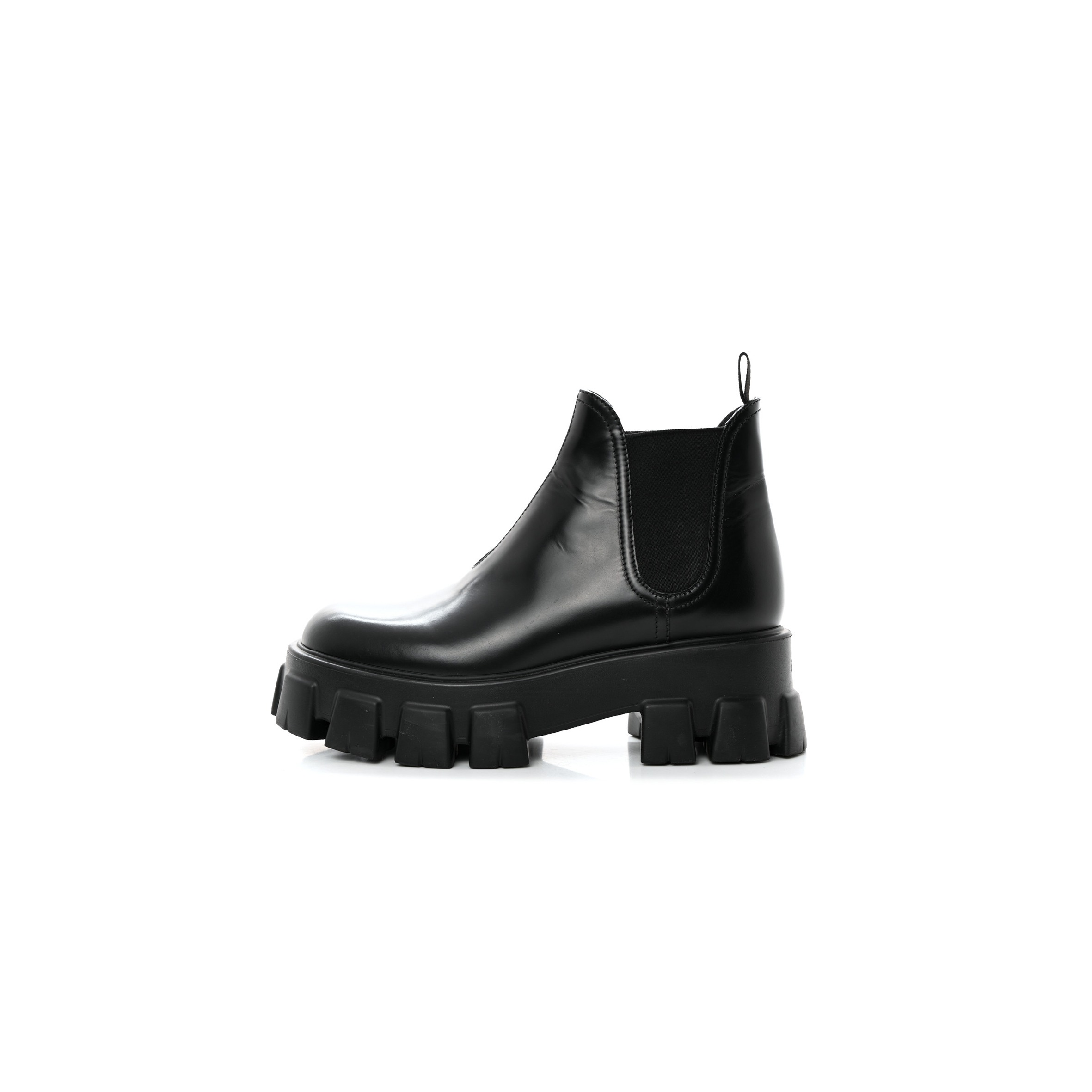 PRADA SPAZZOLATO ROIS MONOLITH CHELSEA 55MM ANKLE BOOTS 39 BLACK