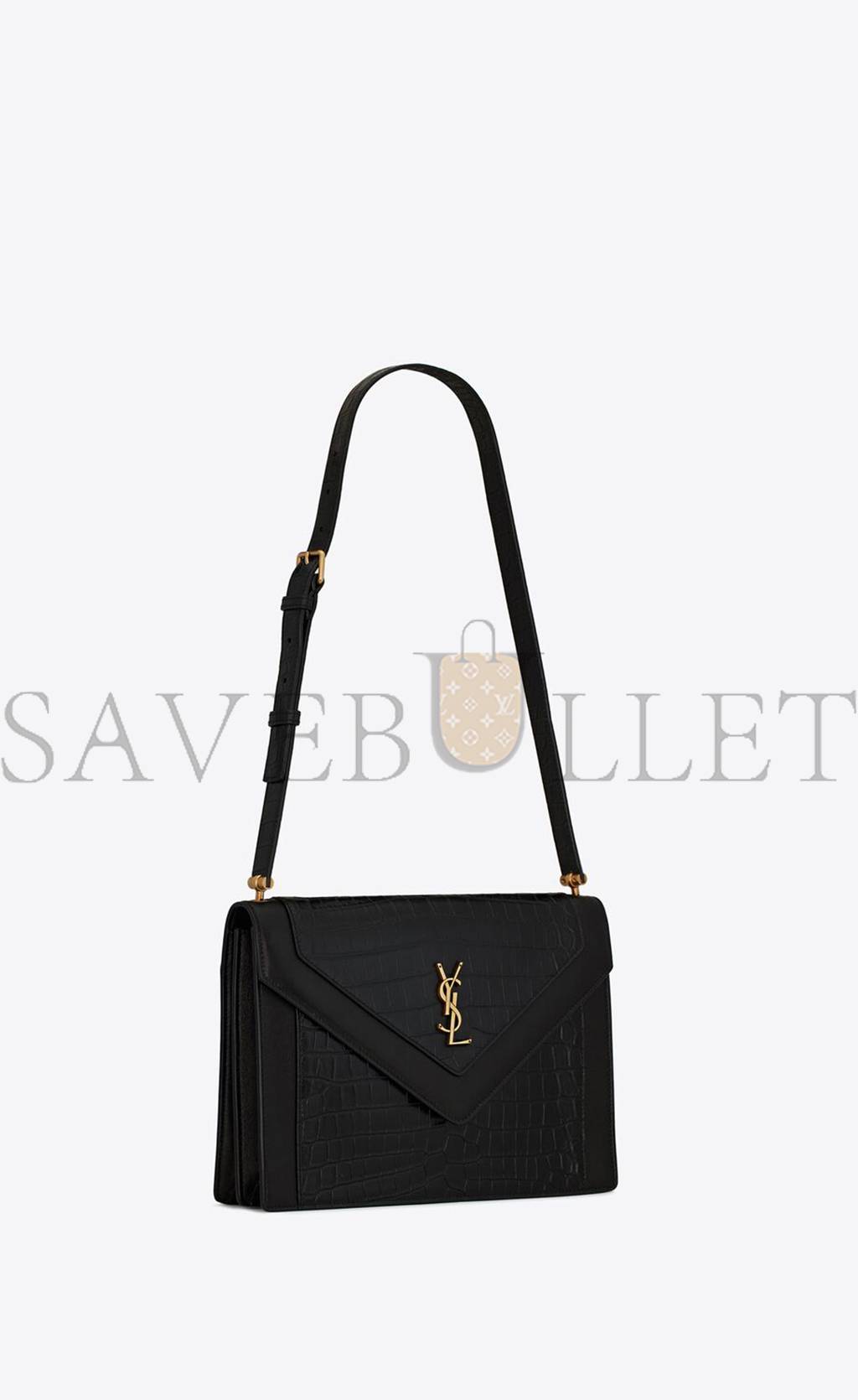 YSL GABY SATCHEL IN CROCODILE-EMBOSSED LACQUERED LEATHER AND LAMBSKIN 695724DZEUW1000 (26*18*5cm)