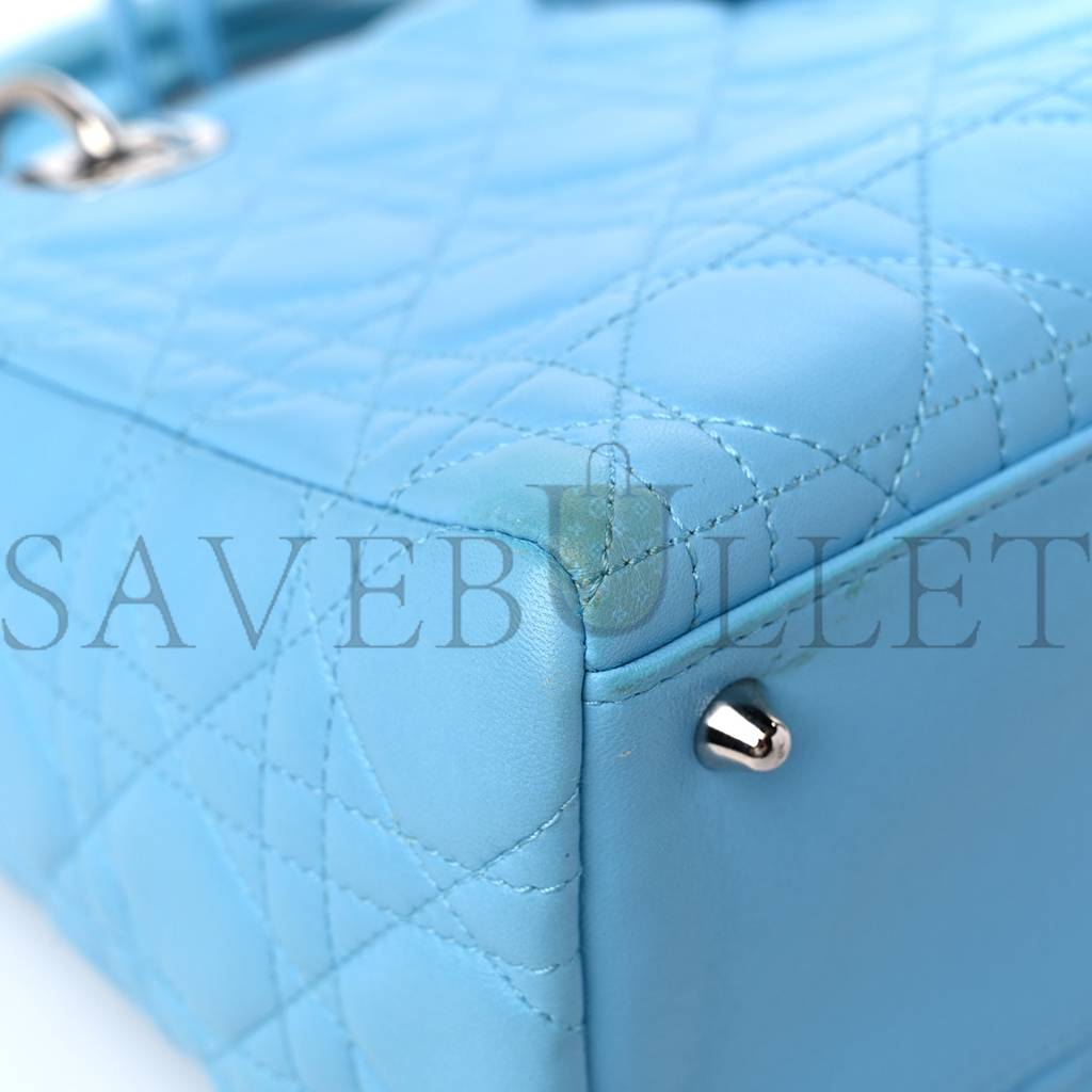 DIOR LAMBSKIN CANNAGE MEDIUM LADY DIOR LIGHT BLUE (25*20*12.1cm)