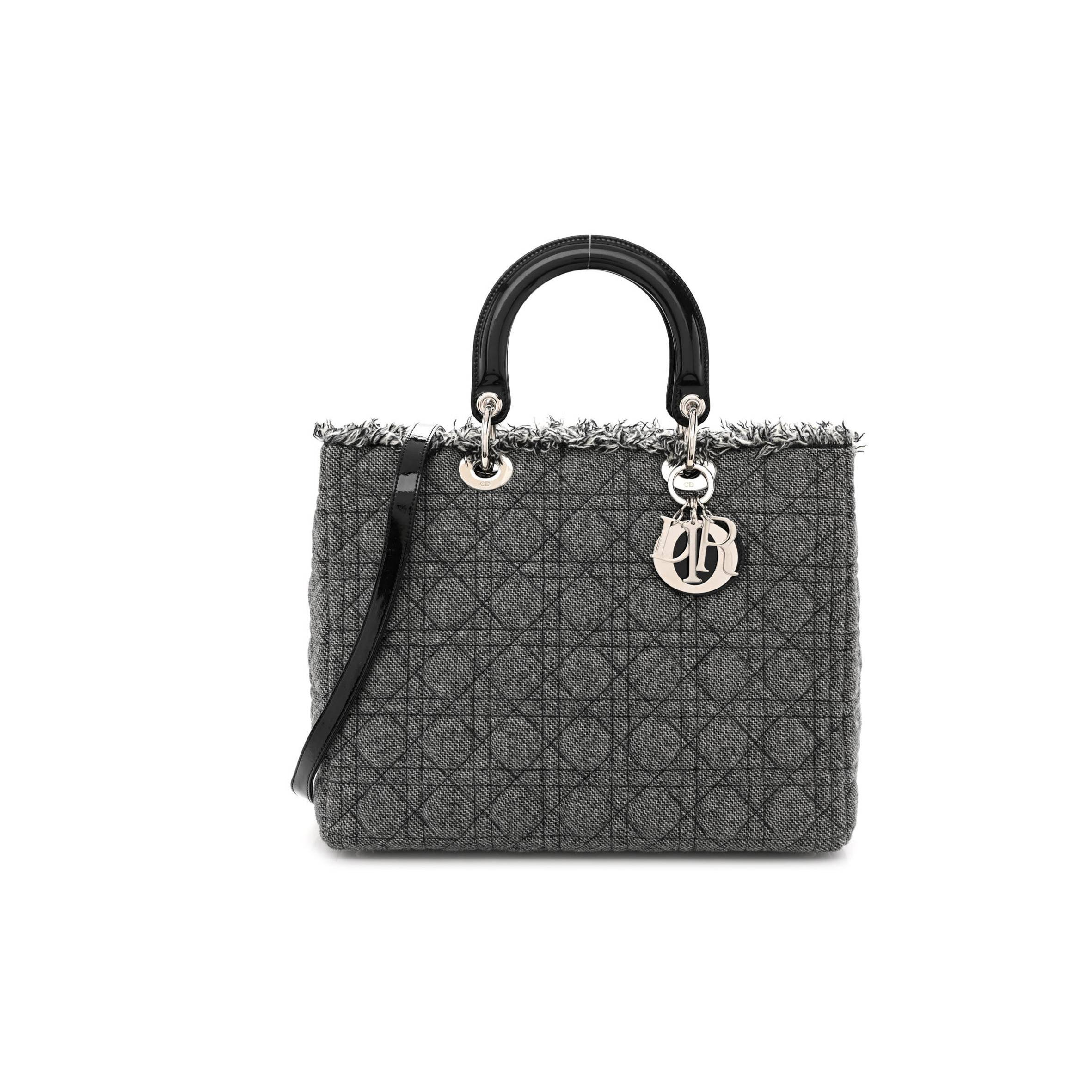 DIOR TWEED CANNAGE LARGE LADY DIOR BLACK (32*25*11.4cm)