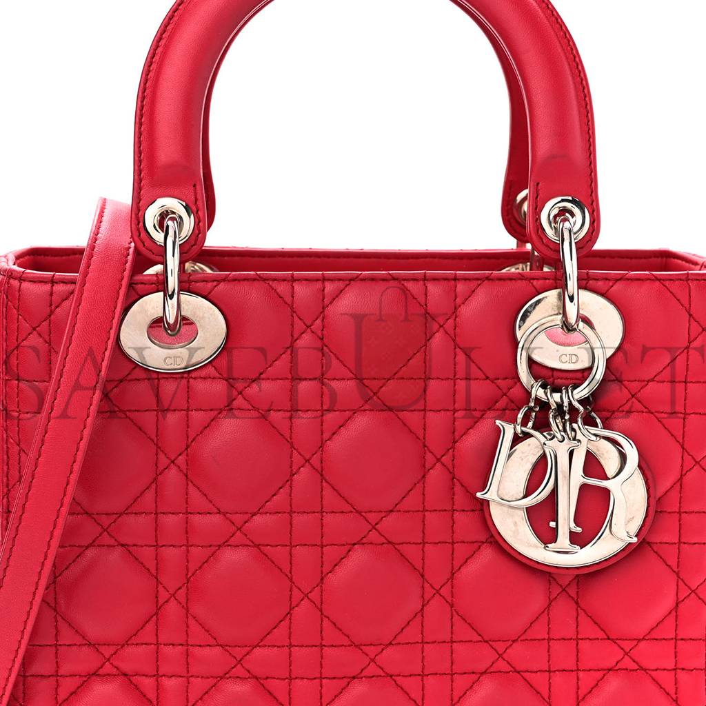 DIOR LAMBSKIN CANNAGE MEDIUM LADY DIOR RED (23*20*12.1cm)