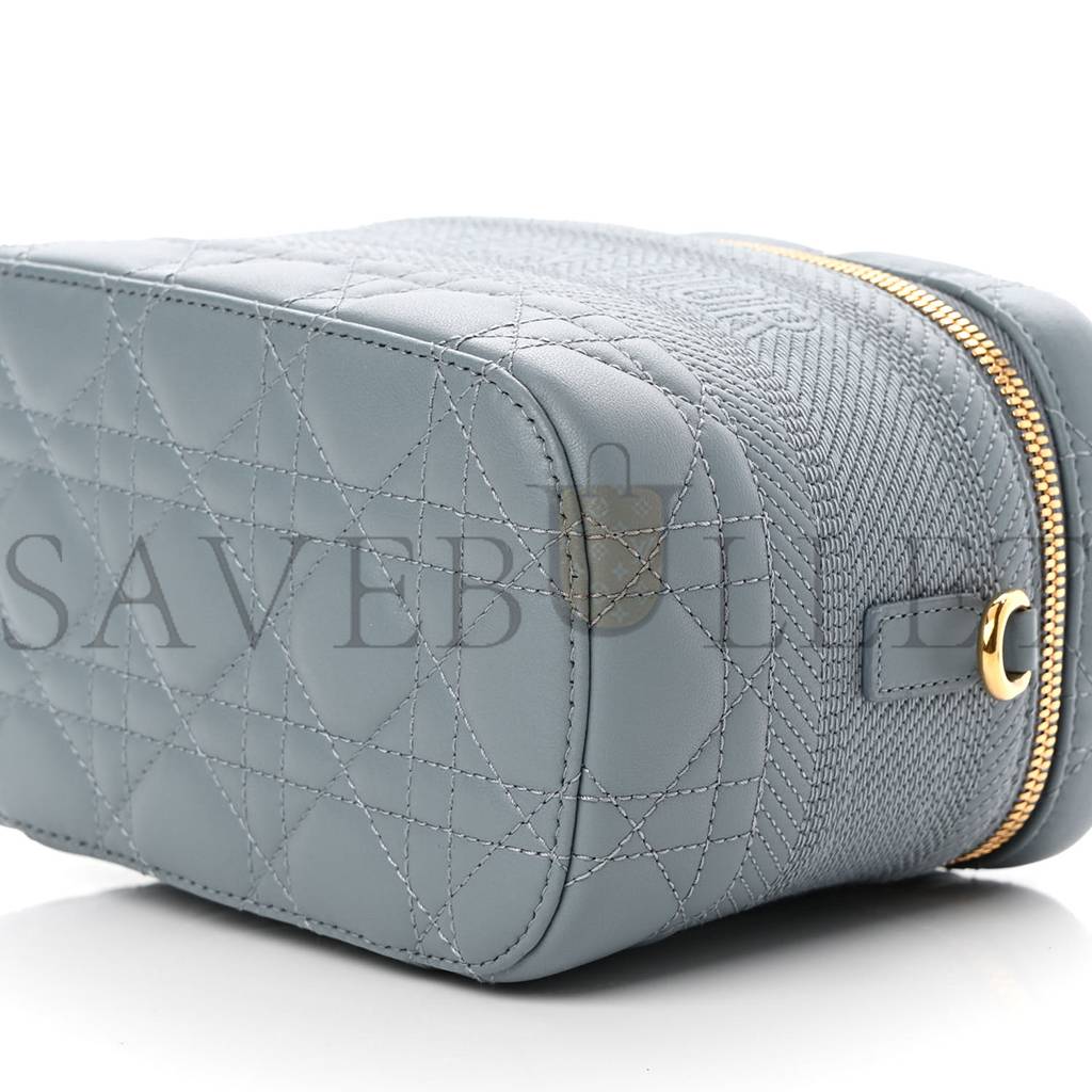 DIOR LAMBSKIN CANNAGE SMALL DIORTRAVEL VANITY CASE CLOUD BLUE (18*13*10.8cm)